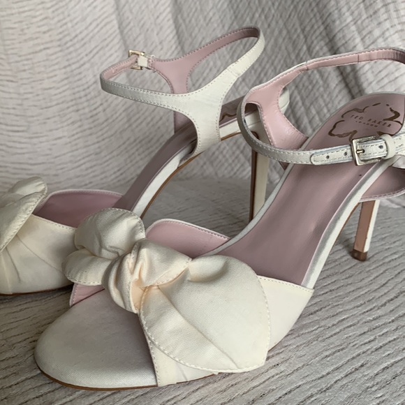 NWOT Ted Baker Heevia Satin Bow Ankle Strap Dress Heel Sandal - off white - Picture 8 of 14